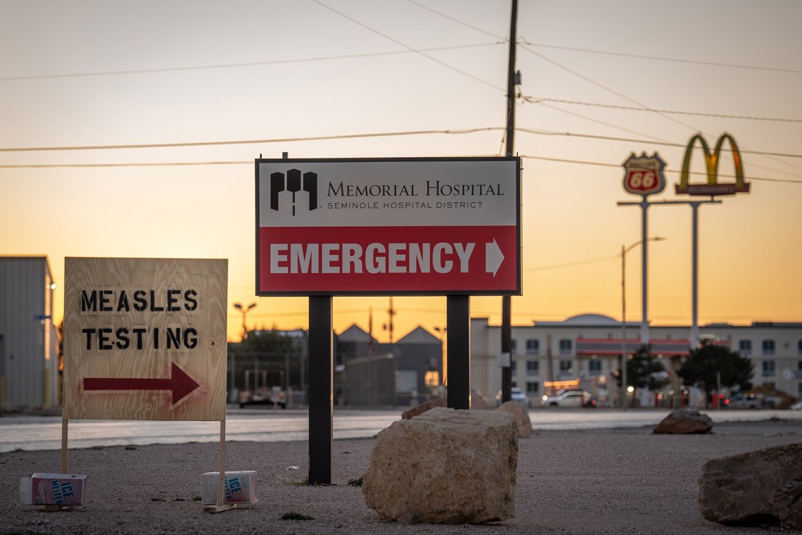 A sign for measles testing, Seminole, Texas