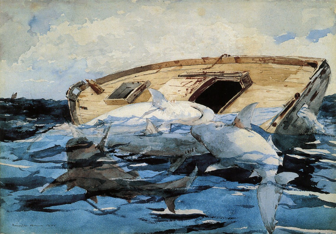Sharks (The Derelict); painting by Winslow Homer