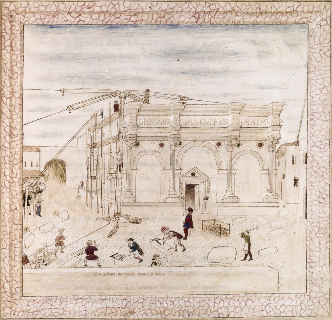 The Malatesta Temple in Rimini under construction; illustration by Giovanni Bettini da Fano